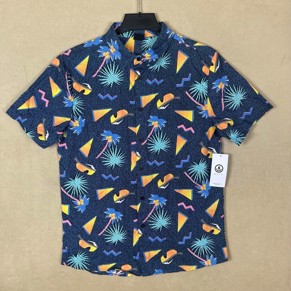 Neff Hawaiian Shirt Mens M‎ Multicolor Relaxed Fit Lightweight NWT